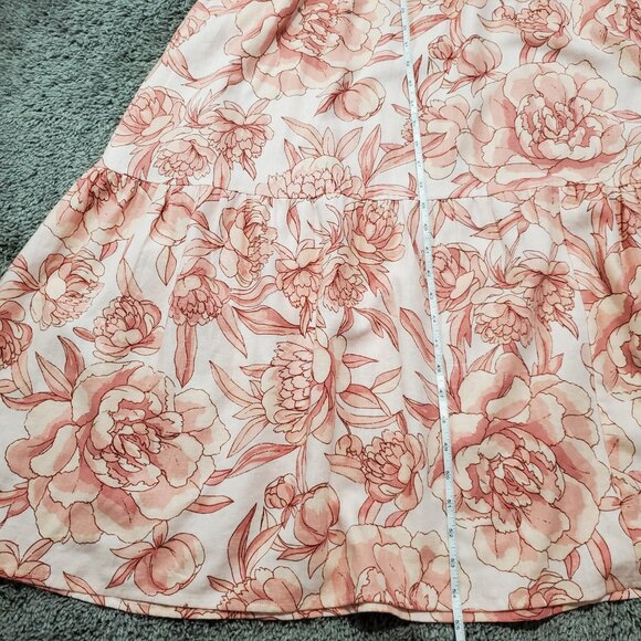 CeCe Linen Floral Peach White Belted Flowy Pink Cream V Neck Maxi Dress - XL - Picture 5 of 9